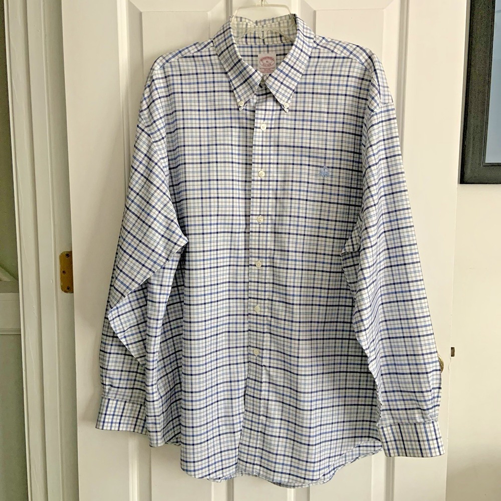 Brooks Brothers Men sz XL Long Sleeve SUPIMA Original Polo Shirt Blue Plaid
